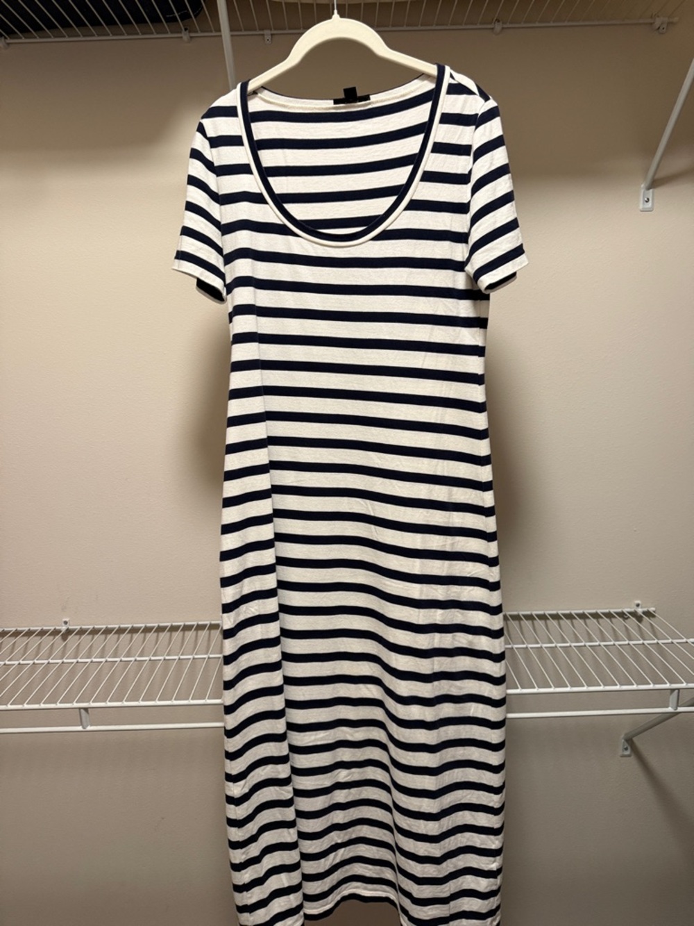 J. Crew Navy and White Striped Scoop-Neck Midi Dress